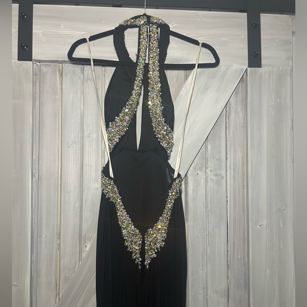 Tony Bowls Black Backless Gown with Waist Cape - Picture 3 of 5